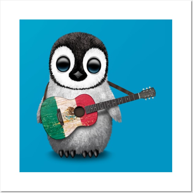 Baby Penguin Playing Mexican Flag Guitar Wall Art by jeffbartels